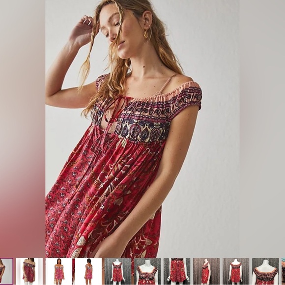 Free People NWT beautiful strawberry combo boho print tunic or dress size small - Picture 16 of 16
